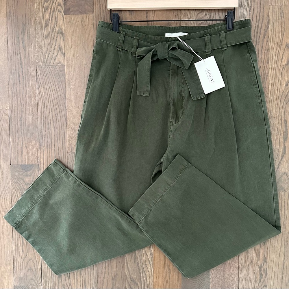 NWT The Great High Rise Pleated Statesman Cotton Trouser Pants Olive Green 31